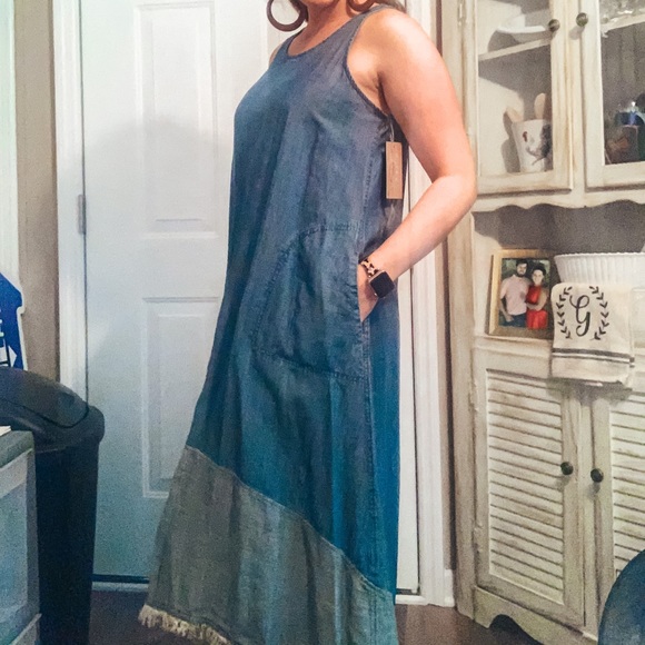 Boho Fringe Denim Dress - Picture 1 of 3